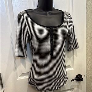 J. Crew Black and White Fitted Short Sleeve Striped Henley
